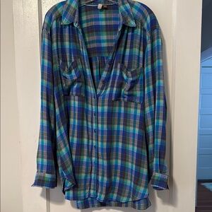 Blue and Green Plaid Pilcro XL
